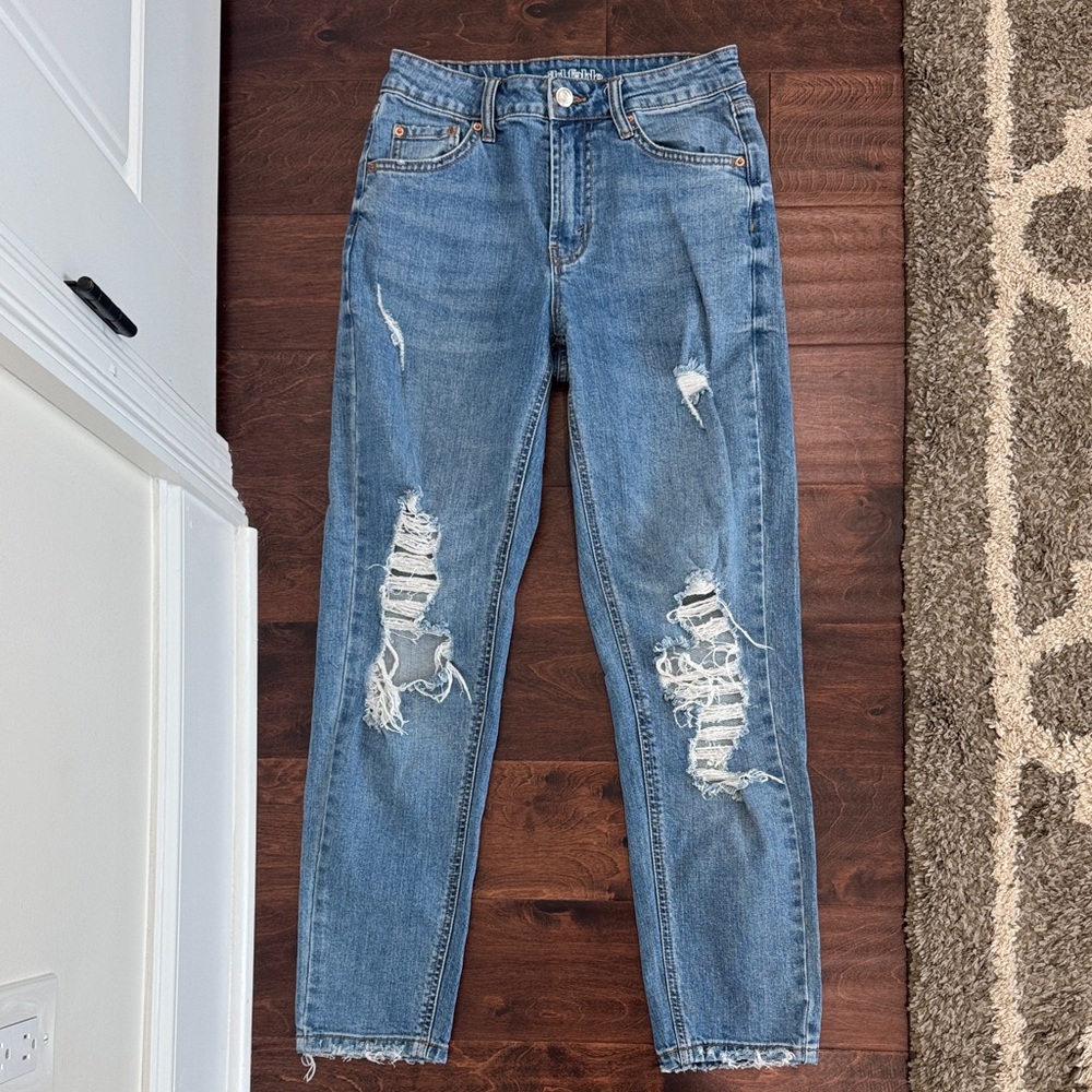 Wild Fable Women’s High Rise Mom Jeans Distressed Blue Denim Ripped, size 00